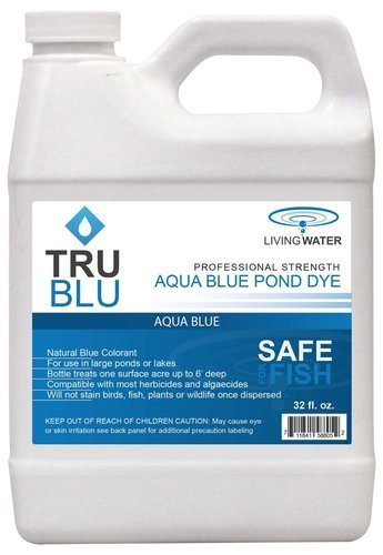 Living Water TruBlu Concentrated Pond Dye, Aqua Blue (1qt) - Concentrated Colorant Shades Water for Temperature and Algae Control - Non-Toxic, Safe for Swimming and Wildlife - Professional Strength