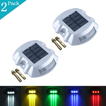 YUELGUANG Solar Dock Light- Set of 2- LED Deck Light Solar Powered Path Road Dock Lights Outdoor Warning Step Lamps for Driveway Garden Deck Walkway Backyard Fence Patio(2 Pack,Blue)