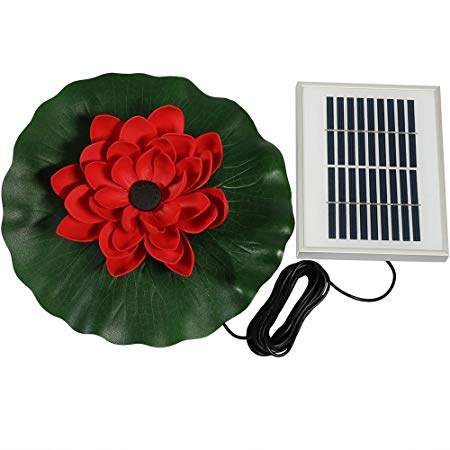 Sunnydaze Submersible Water Pond Pump Solar Fountain Kit, Outdoor Floating Lotus Flower, 48 GPH, Red