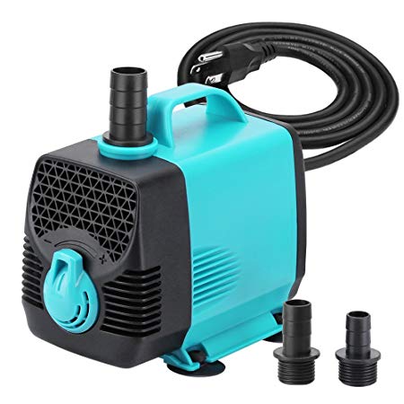KEDSUM 130GPH Submersible Pump (600L/H,10W), Ultra Quiet Water Pump with 3ft High Lift, Fountain Pump with 4.6ft Power Cord, 2 Nozzles for Fish Tank, Pond, Aquarium, Statuary, Hydroponics