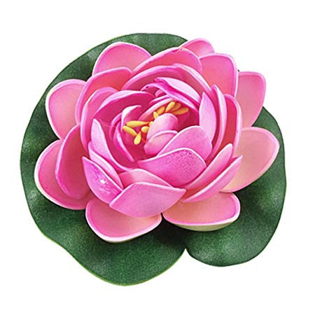 Artificial EVA Lotus Floating Water Lily Blooming Mini Foam Flower Head Pool Fish Tank Pond Home Garden Decoration (Pink, 40cm)