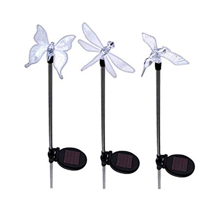 Solar Yard Lights LED Lawn, Pond and Garden Decorations and Accessories, Dragonfly, Butterfly & Hummingbird Stake Light with Solar Powered Color Changing LEDs