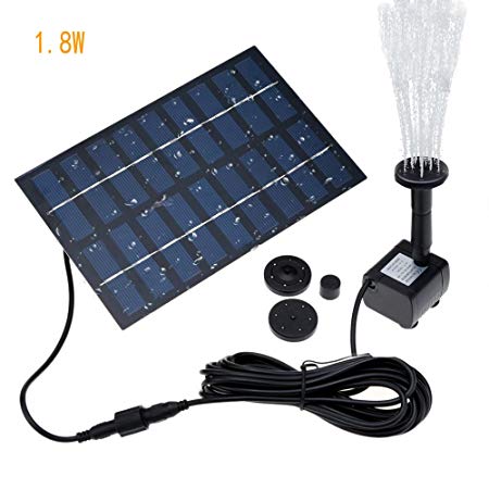 Solar Fountain Free Standing Floating, Submersible Solar Water Pump with 4 Sprinkler Heads for Different Water Flows, Perfect for Bird Bath, Small Pond and Water Circulation (Solar Fountain 1.8W)