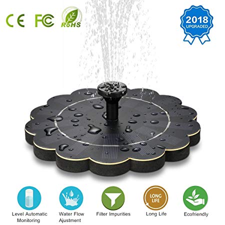 Solar Fountain, 2018 Upgraded Solar Powered Fountain Pump, Solar Water Fountain with Level Automatic Monitoring & Filter Impurities, Ideal for for Pond, Birdbath, Pool, Patio, Garden Decoration