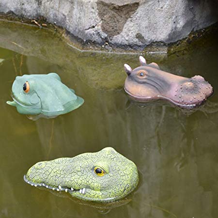 SIGMALL Set of 3 - Floating Crocodile Head Funny Outdoor Realistic Simulation Resin Hippo Frog Head for Pool Pond Decor Animal Garden Art in Water (Crocodile + Frog + Hippo)