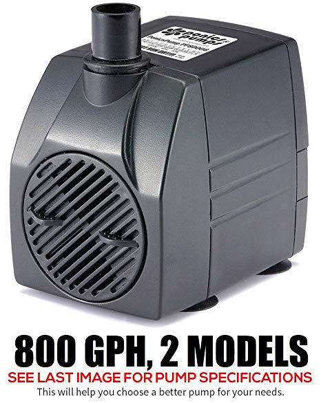 PonicsPump PP80006: 800 GPH Submersible Pump with 6' Cord - 60W… for Hydroponics, Aquaponics, Fountains, Ponds, Statuary, Aquariums, Waterfalls & more. Comes with 1 year limited warranty.