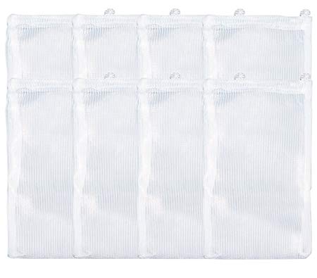 8 Pack Koi Pond Mesh Media Filter Bags - High Flow 500 micron - 8 inch by 12 inch Pouch with Drawstrings for Activated Carbon - Reusable Water Garden or Aquarium Charcoal Filter Bag (8 pack)