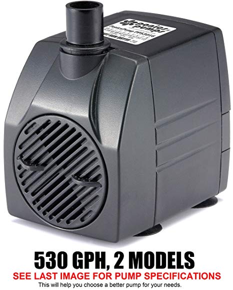 PonicsPump Submersible Pump with for Hydroponics, Aquaponics, Fountains, Ponds, Statuary, Aquariums & more. Comes with 1 year limited warranty. (530 GPH : 16' Cord)