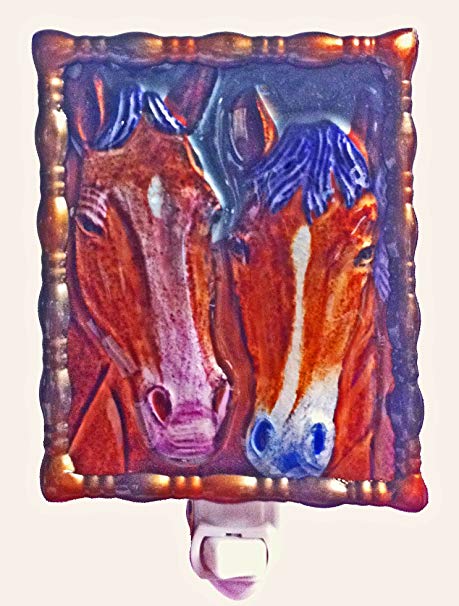 Continental Art Center NL9602 Hand Painted Glass with Night Light Horses, 5.2 by 5.6 by 1.6-Inch