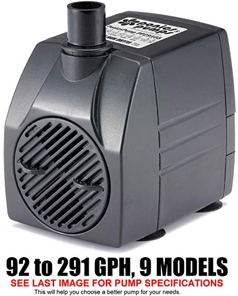 PonicsPump Submersible Pump with for Hydroponics, Aquaponics, Fountains, Ponds, Statuary, Aquariums & more. Comes with 1 year limited warranty. (291 GPH : 5' Cord)