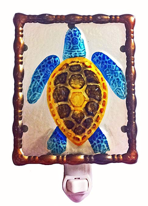 Continental Art Center NL9701 Hand Painted Glass with Night Light Sea Turtle, 5.2 by 5.6 by 1.6-Inch