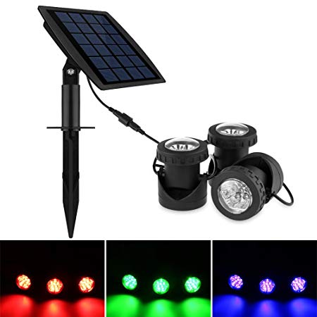 ABEDOE Set of 3 Solar Powered Outdoor Spotlight RGB Color Changing Waterproof Underwater Submersible Lamps