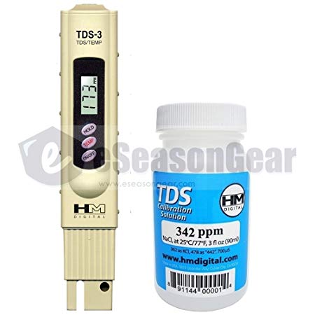 HM Digital TDS-3 + 342 ppm, Water Purity Quality Tester/Meter/Solution Combo