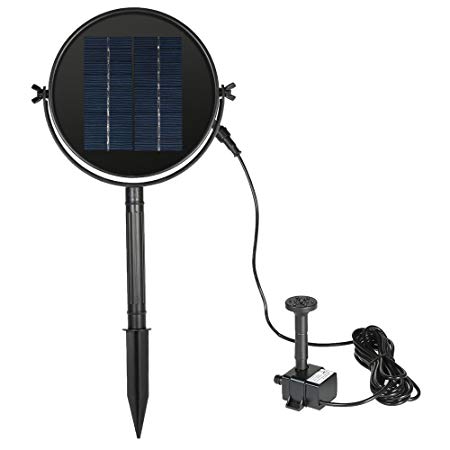 JPLSK Solar Fountain Pump, 2W Solar Water Pump Waterproof Solar Panel and Submersible Pump Kit with 4 Spay Heads for Bird Bath,Small Pond and Water Circulation,10ft Cord Included