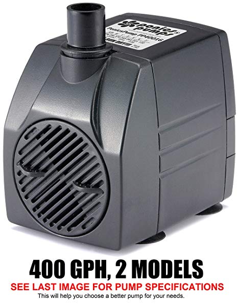 PonicsPumps Submersible Pump with for Hydroponics, Aquaponics, Fountains, Ponds, Statuary, Aquariums & more. Comes with 1 year limited warranty. (400 GPH : 16' Cord)